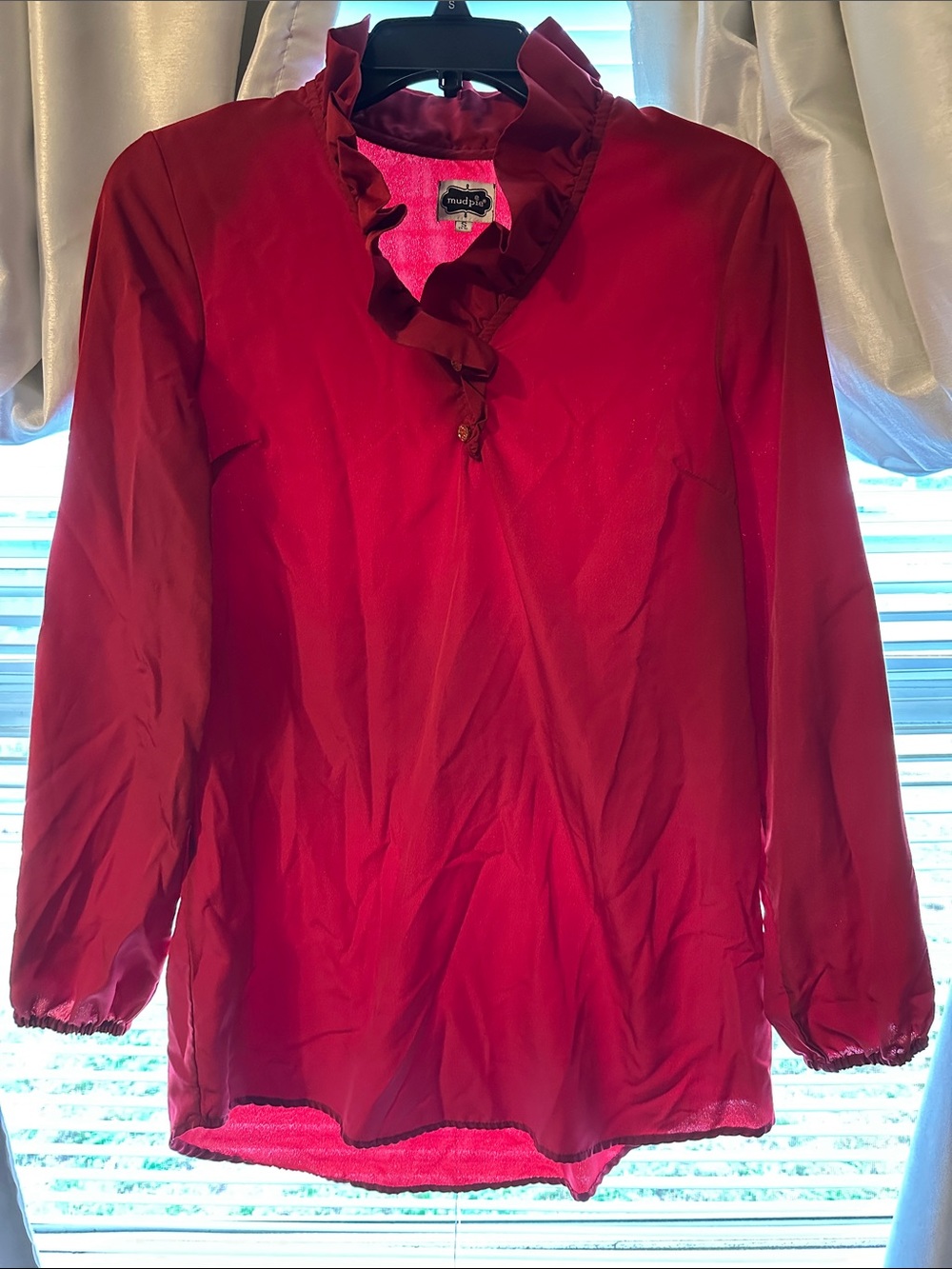 Mud Pie Fuchsia Ruffle V-Neck Blouse
